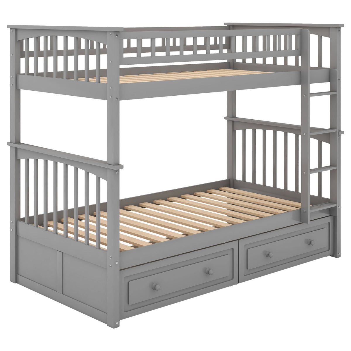 Twin Over Twin Bunk Bed with Drawers - Convertible, Solid Pine Wood - White or Dark Gray