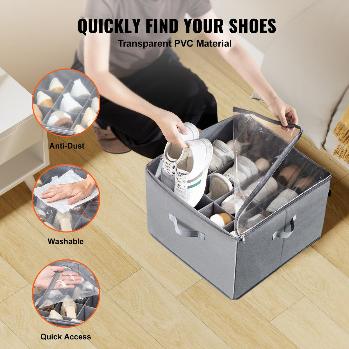 Under Bed Shoe Storage Organizer with Clear Window - Bedroom Storage