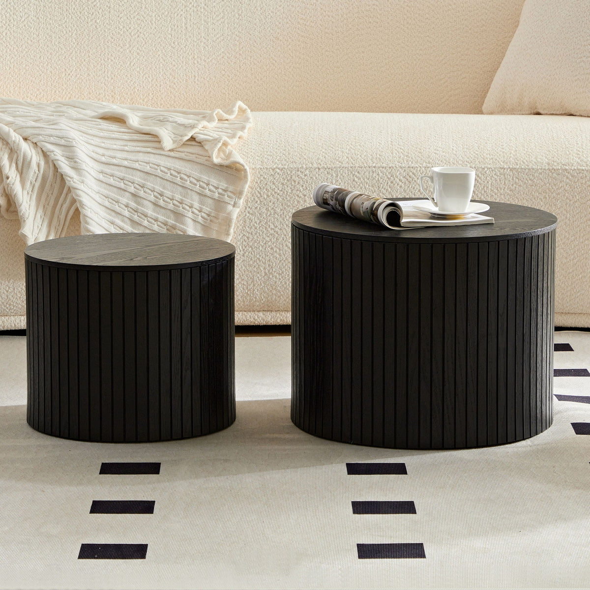 Handcrafted Nested Table Set, 2 Pieces - Black, White, or Dark Brown