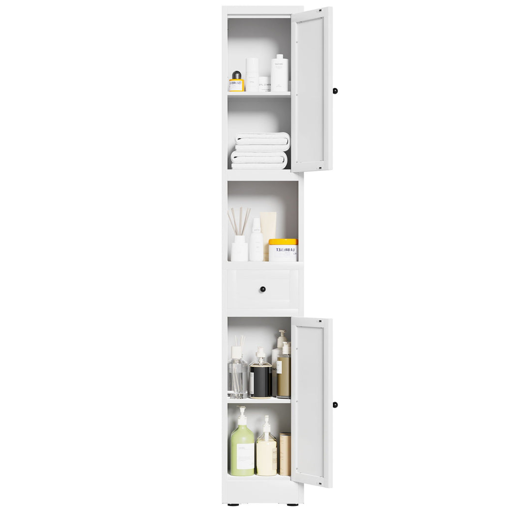 Tall Bathroom Storage Cabinet with Adjustable Shelves - White Steel