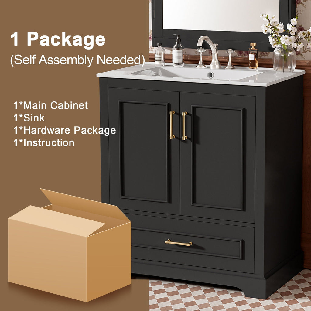Bathroom Vanity with Sink and Soft Close Doors - White, Black, Green, or Gray