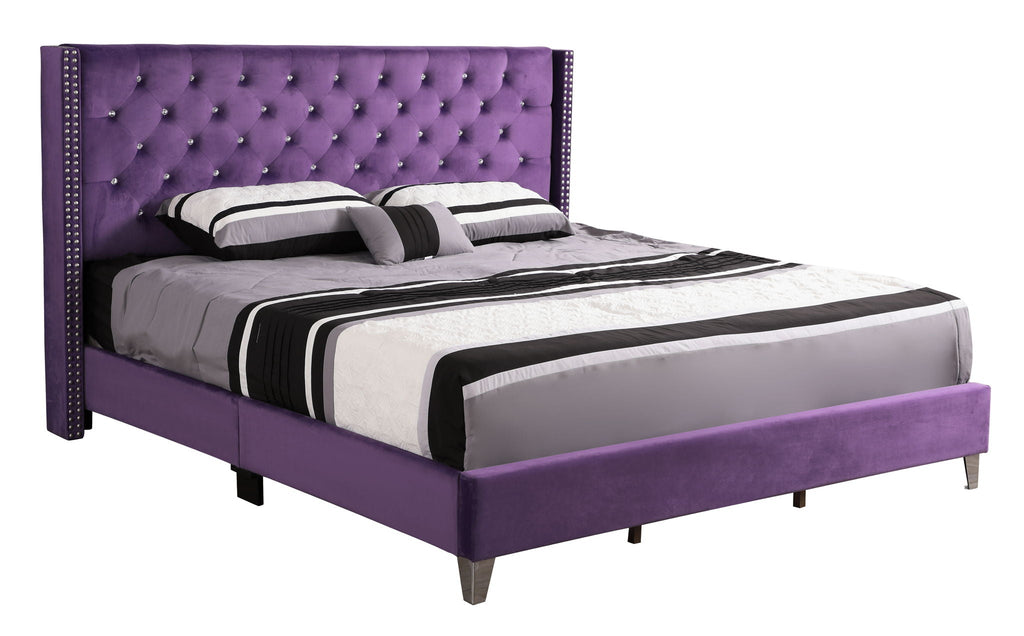Upholstered Nailhead Trim Chic Bed with Tufted Headboard - Multiple Colors