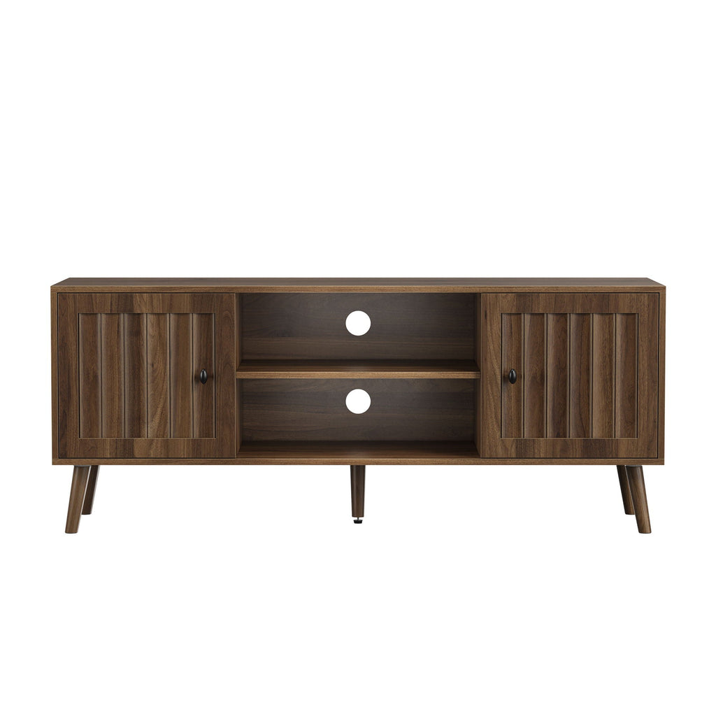 55" TV Cabinet with Vertical Groove Doors & Adjustable Shelves - Walnut