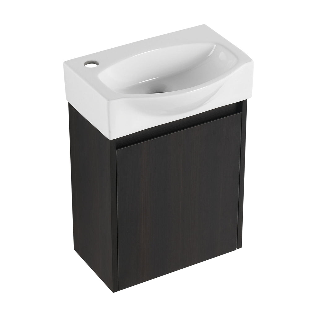 Modern Bathroom Vanity with Ceramic Basin and Storage Cabinet - Light Brown, Black, or White