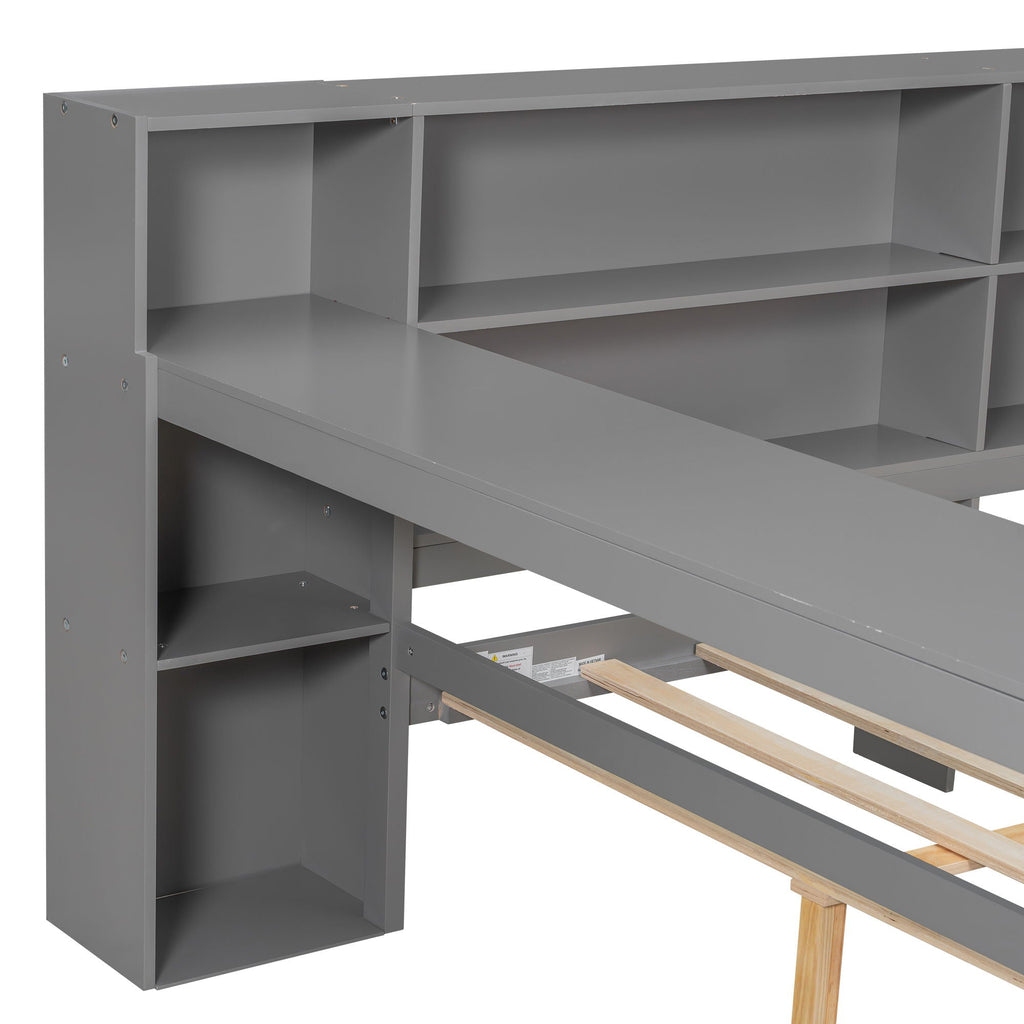 Platform Storage Bed with Shelves, Desk, Charging Station & LED - Full Size