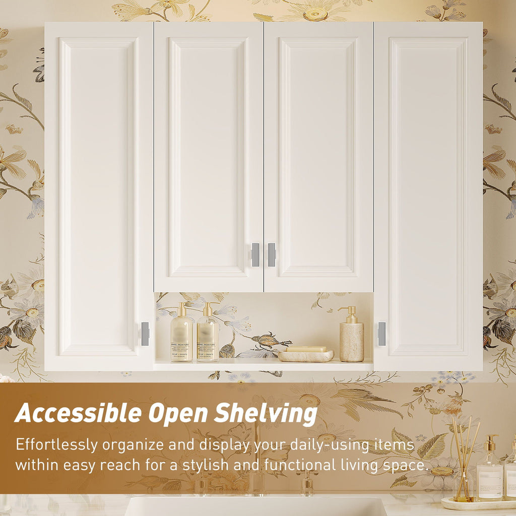 Wall Mounted Bathroom Cabinet With 5 Adjustable Shelves and Soft-Closing Hinges - Gray or Black