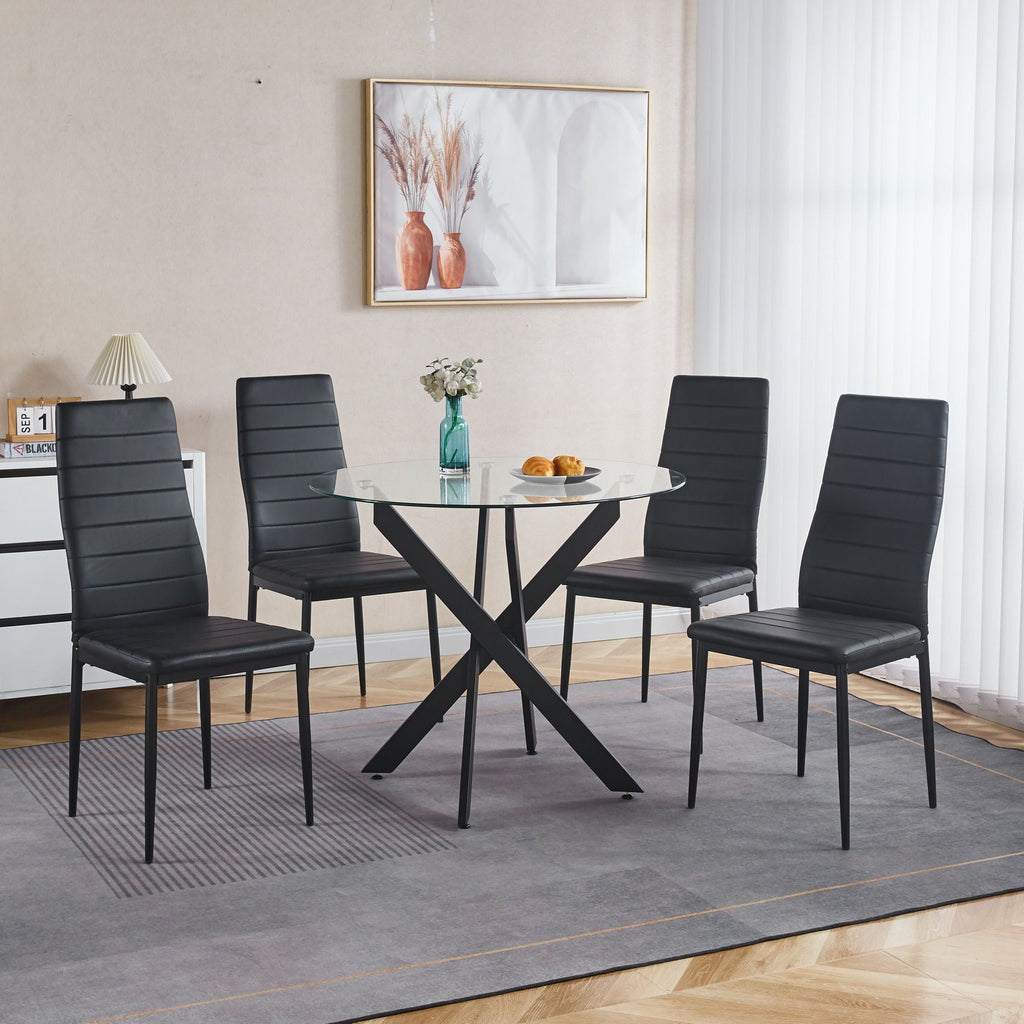 Dining Table With Cross Metal Leg And Tempered Glass