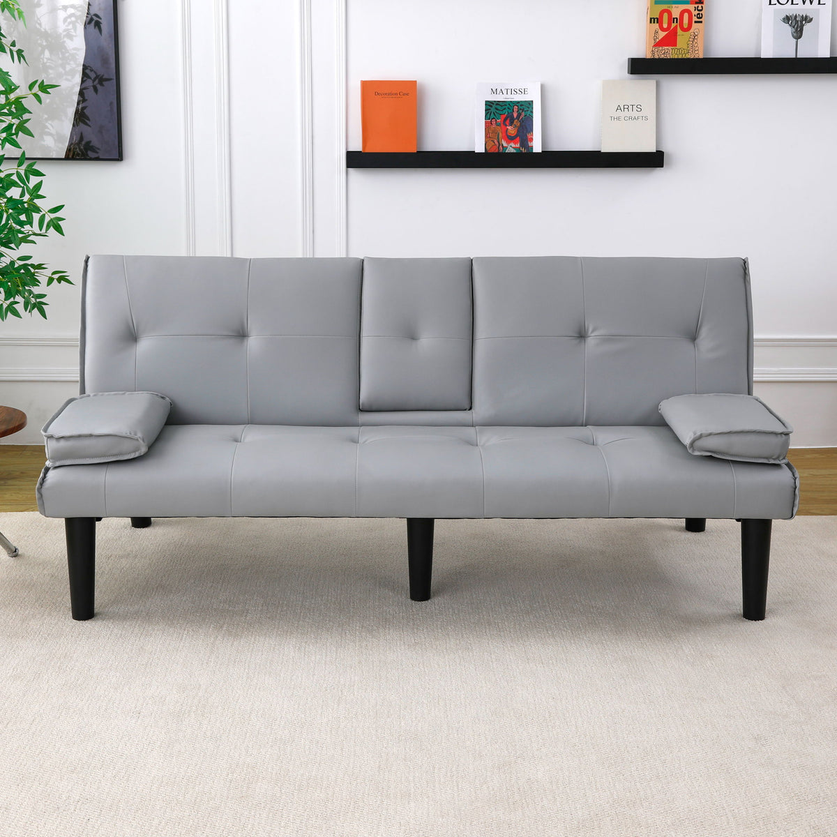 Foldable Sofa Bed with Cup Holder and Solid Wood Frame - Multiple Colors