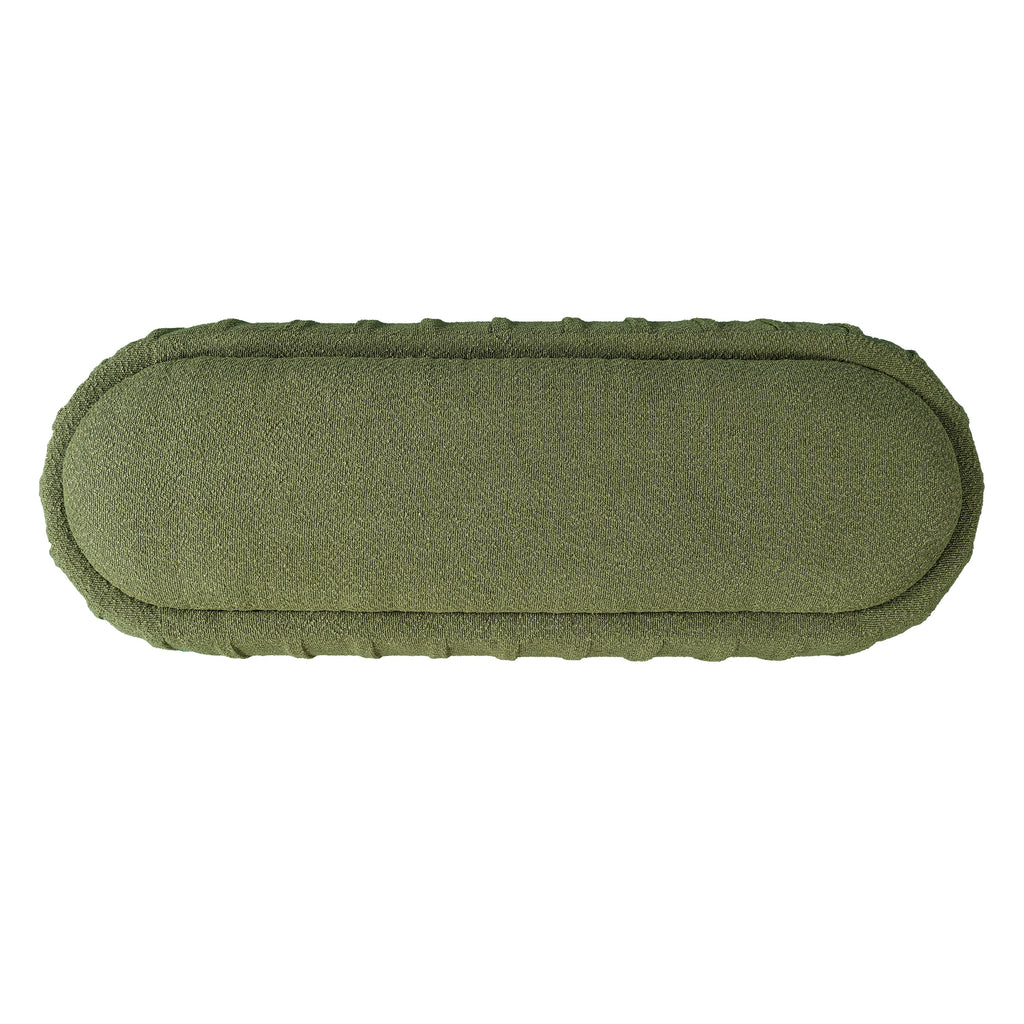 Upholstered Oval Ottoman with Boucle Fabric - Olive Green