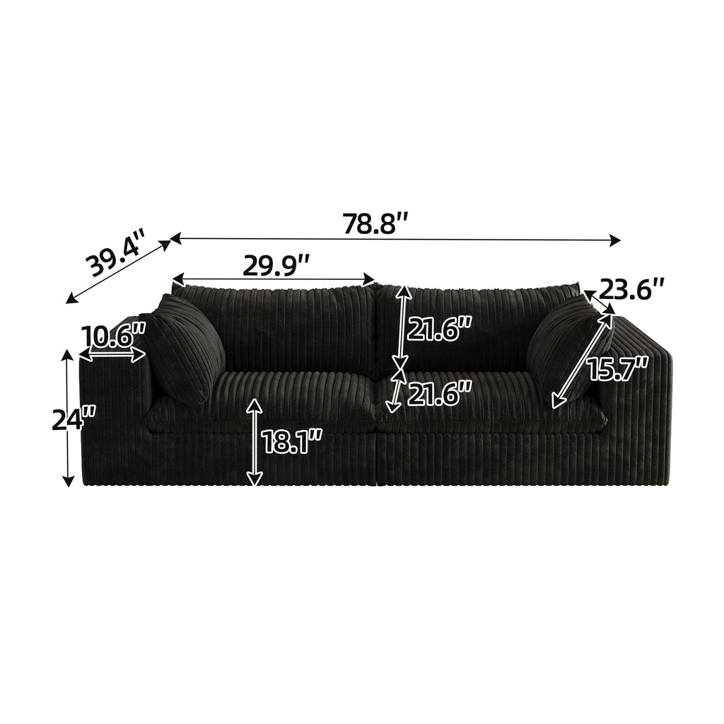 Modular Black Sofa with Feather-Filled Cushions - Black
