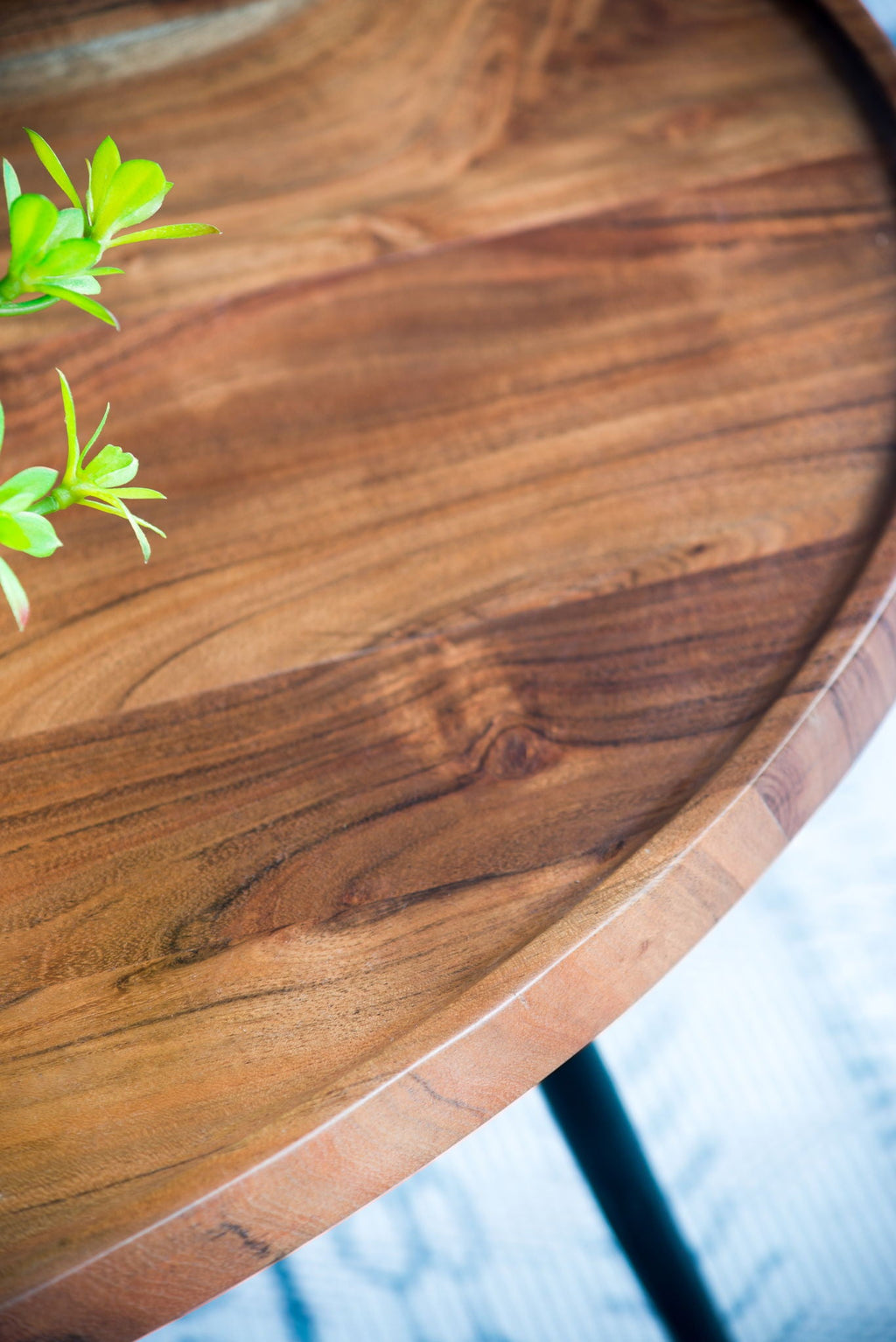 Oval Coffee Table with Acacia Wood and Iron Base - Brown
