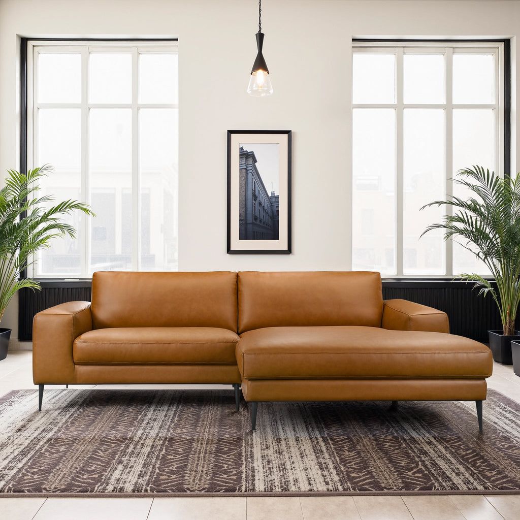 Easley Mid Century Modern Vegan Leather Wide-Arm Sectional Sofa - Brown