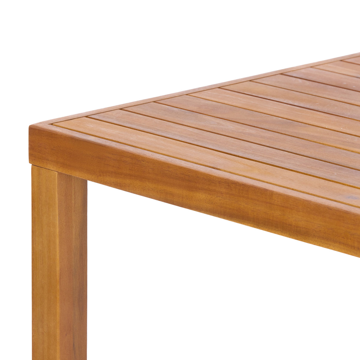 Teak Finish Acacia Solid Wood Outdoor Dining Table with Slatted Top - Teak