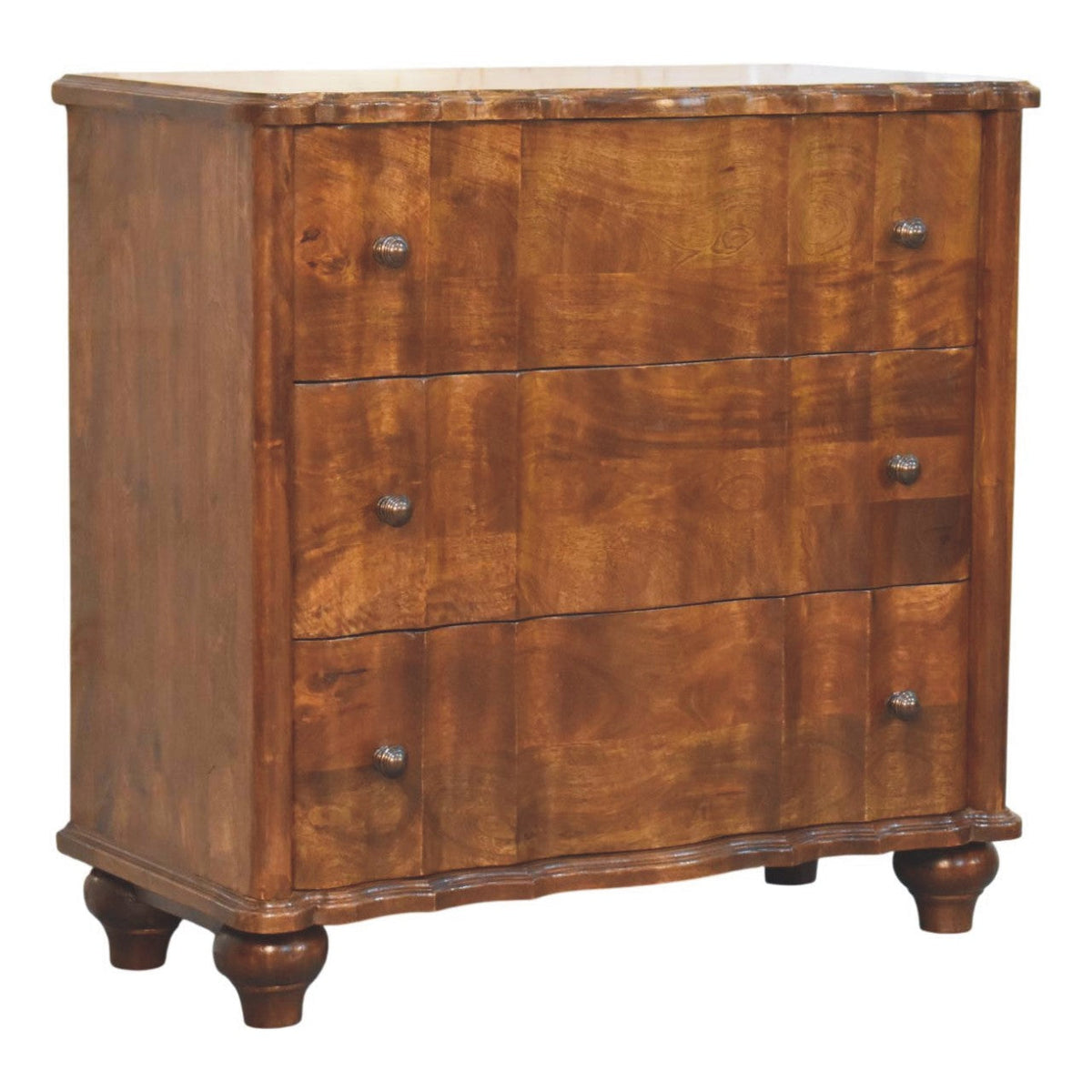 Solid Wood Lume 3 Drawer Chest with Handcrafted Detailing - Chestnut