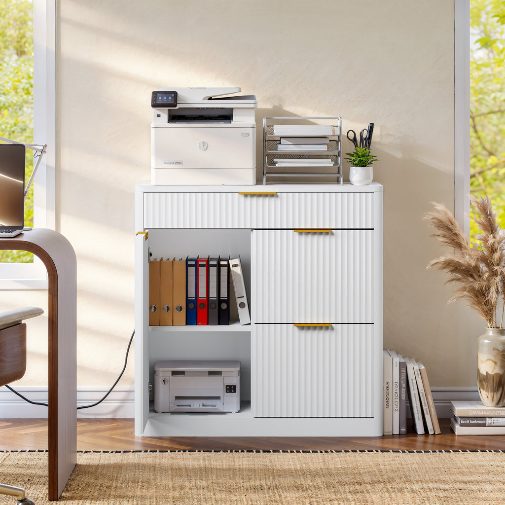 Freestanding Office File Cabinet with Built-In Charging Station - Particle Board