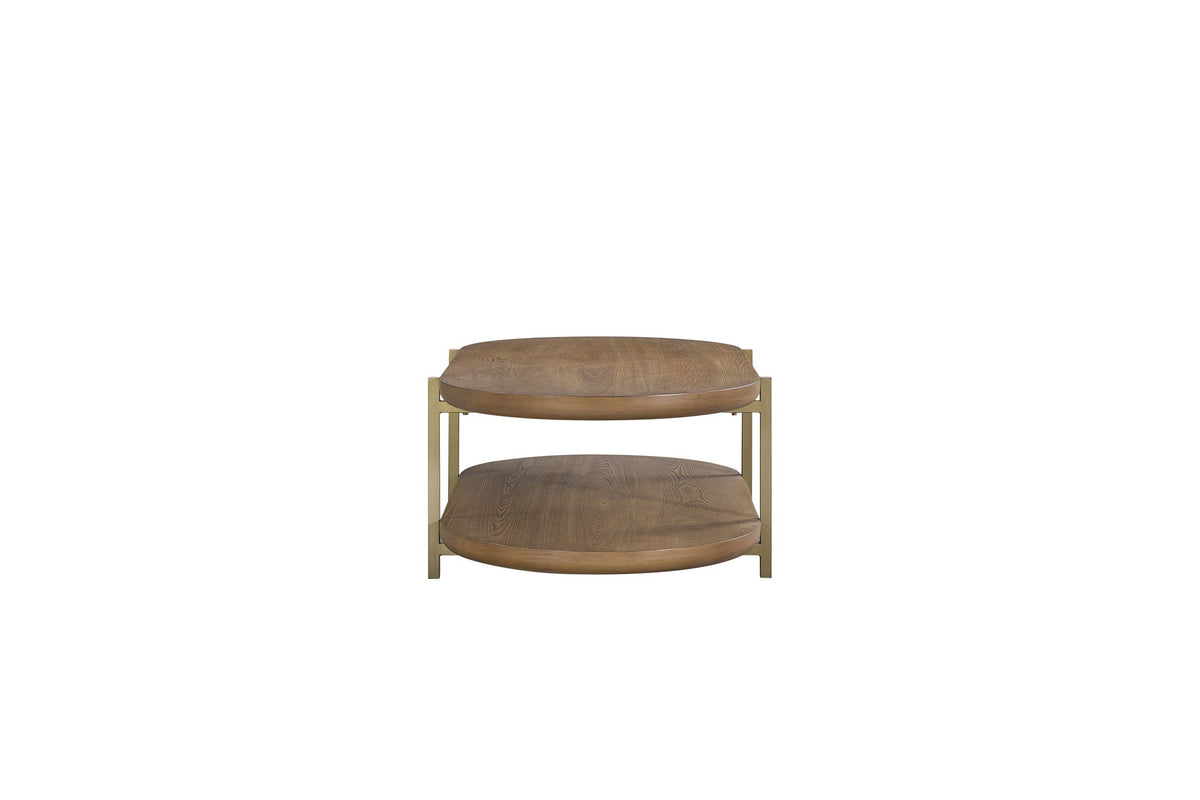 Light Brown Cocktail Table with Storage Shelf - Contemporary MDF & Elm Veneer