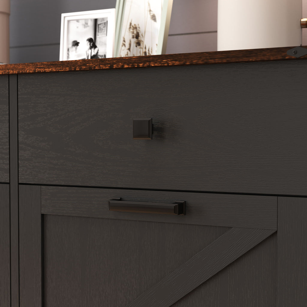 Double Tilt Out Trash Cabinet with Hideaway Drawer - Barn Door Style