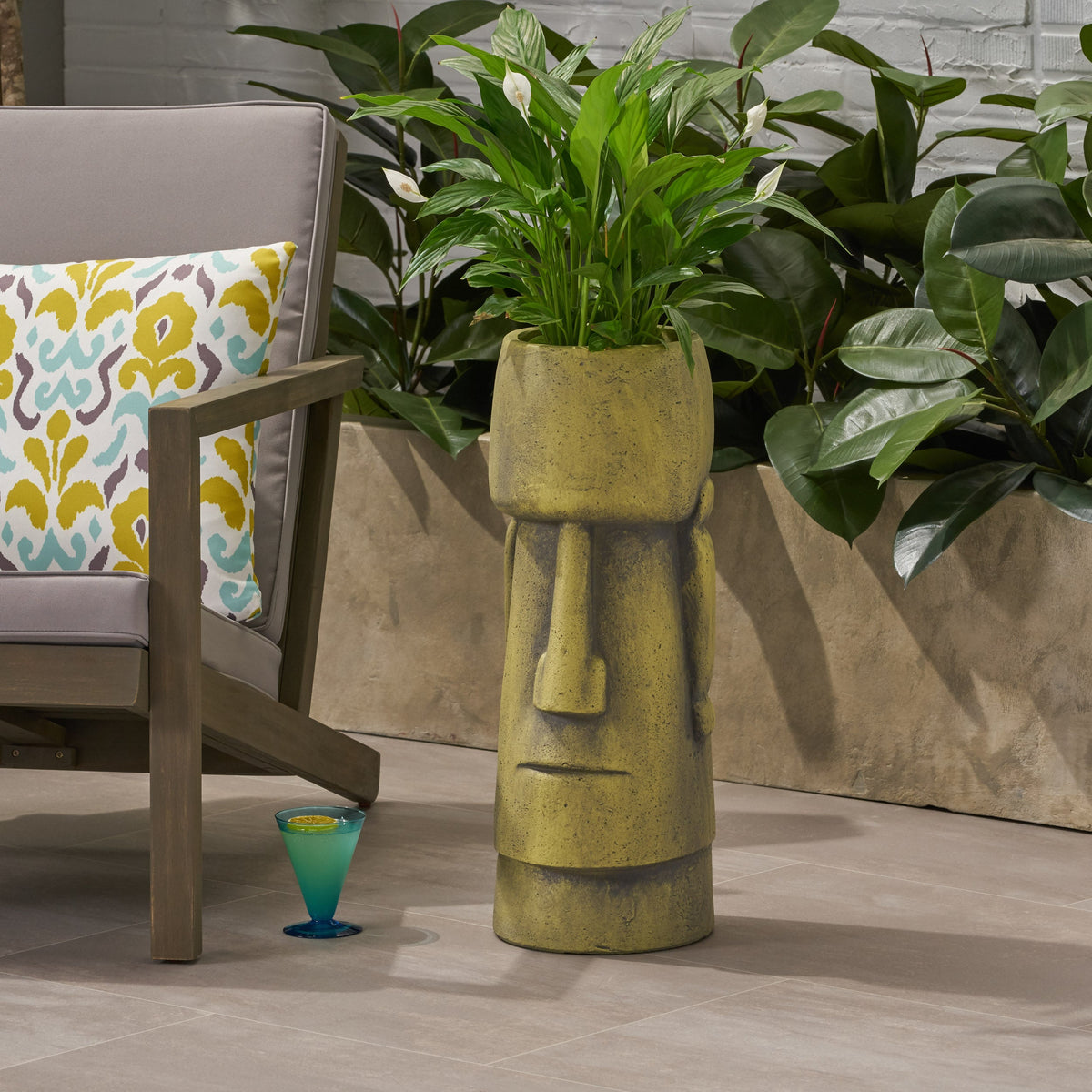 Glacier Cast Stone Urn with Weather Resistance - Gray