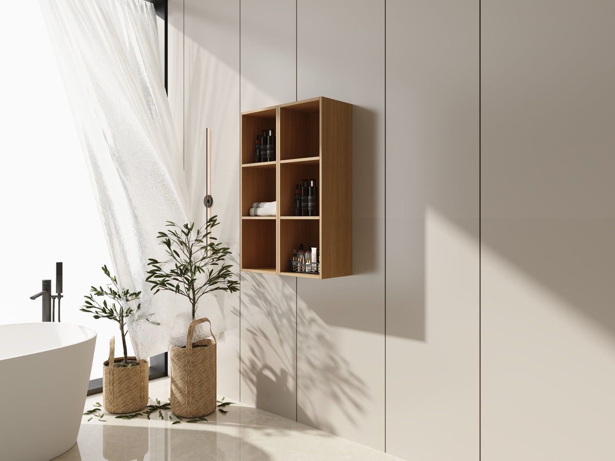 24 Inch Wall Mounted Storage Shelves with Plywood Construction - Oak