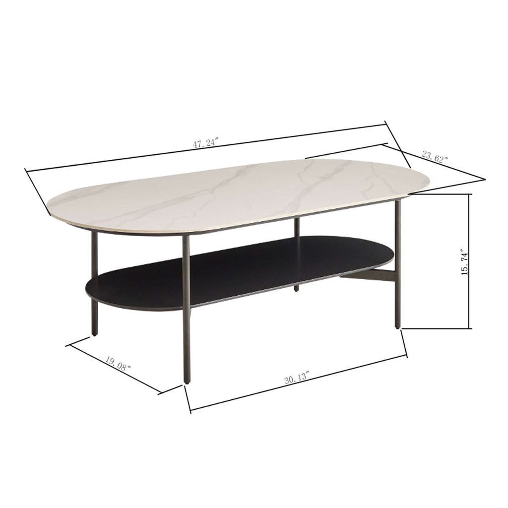 Contemporary Coffee Table with Sintered Stone Surface and Double Layer - White / Gray