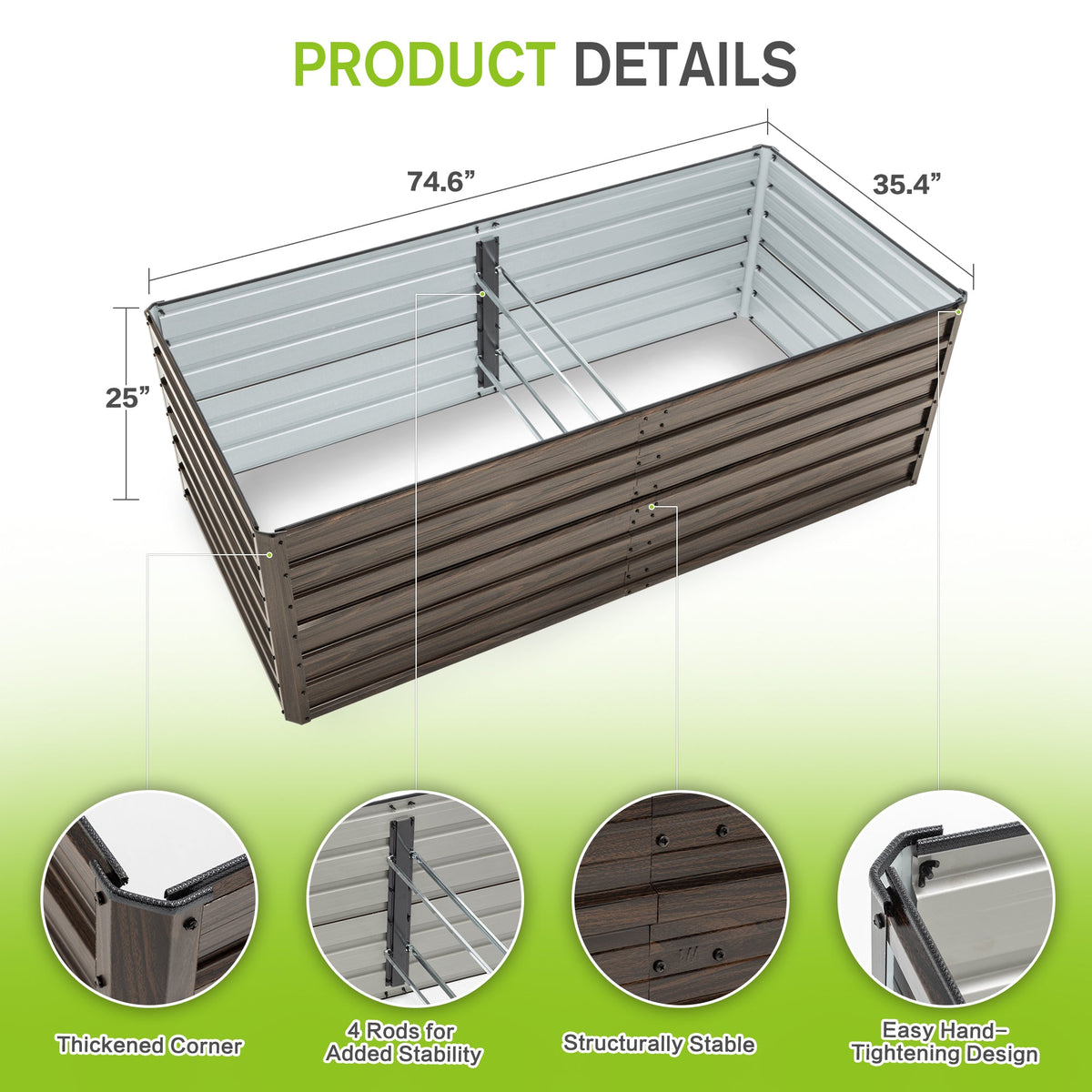 Metal Raised Garden Bed Kit 2-Pack with Open Drainage - Walnut