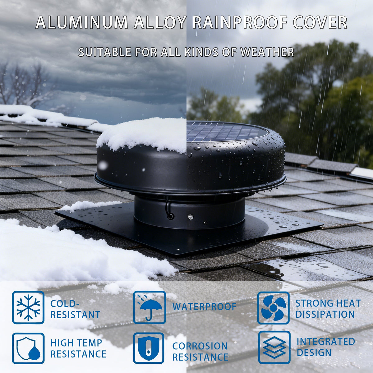 12" Flush Mount Round Solar Roof Vent Fan with 30W Dual Power - Black or White
