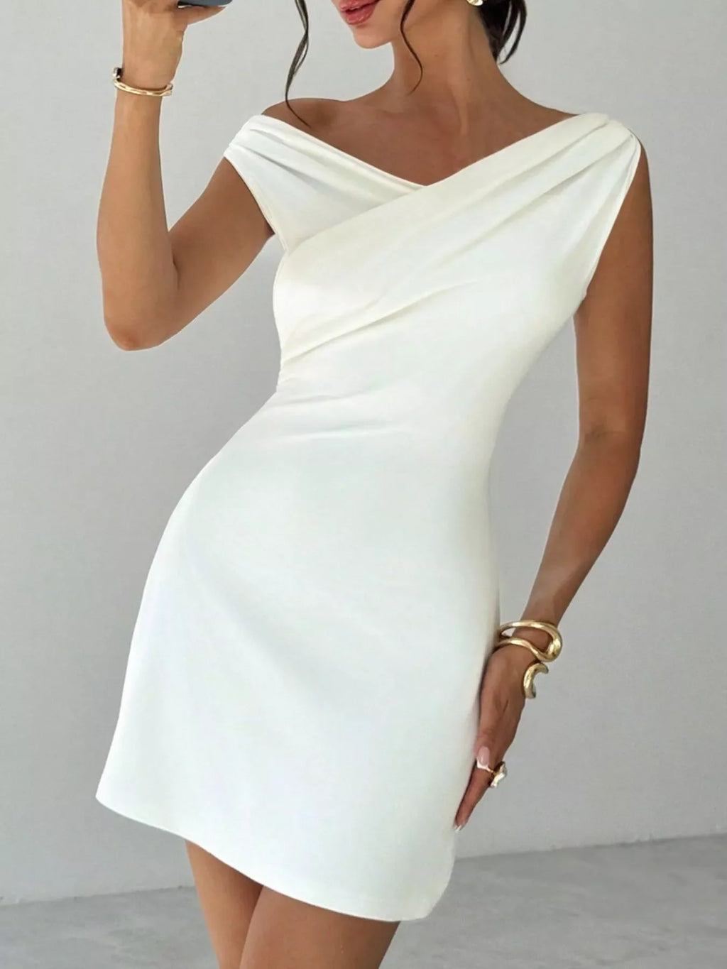Elegant Off-Shoulder Draped Mini Dress