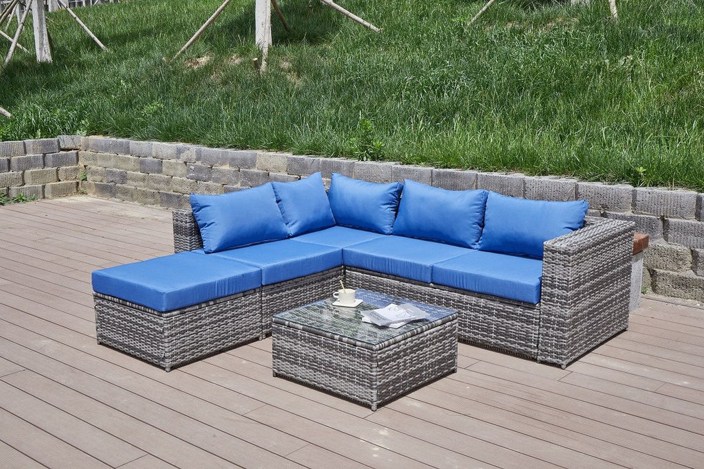 Dark Gray Patio Sofa With Cushions and Table - All-Weather Wicker