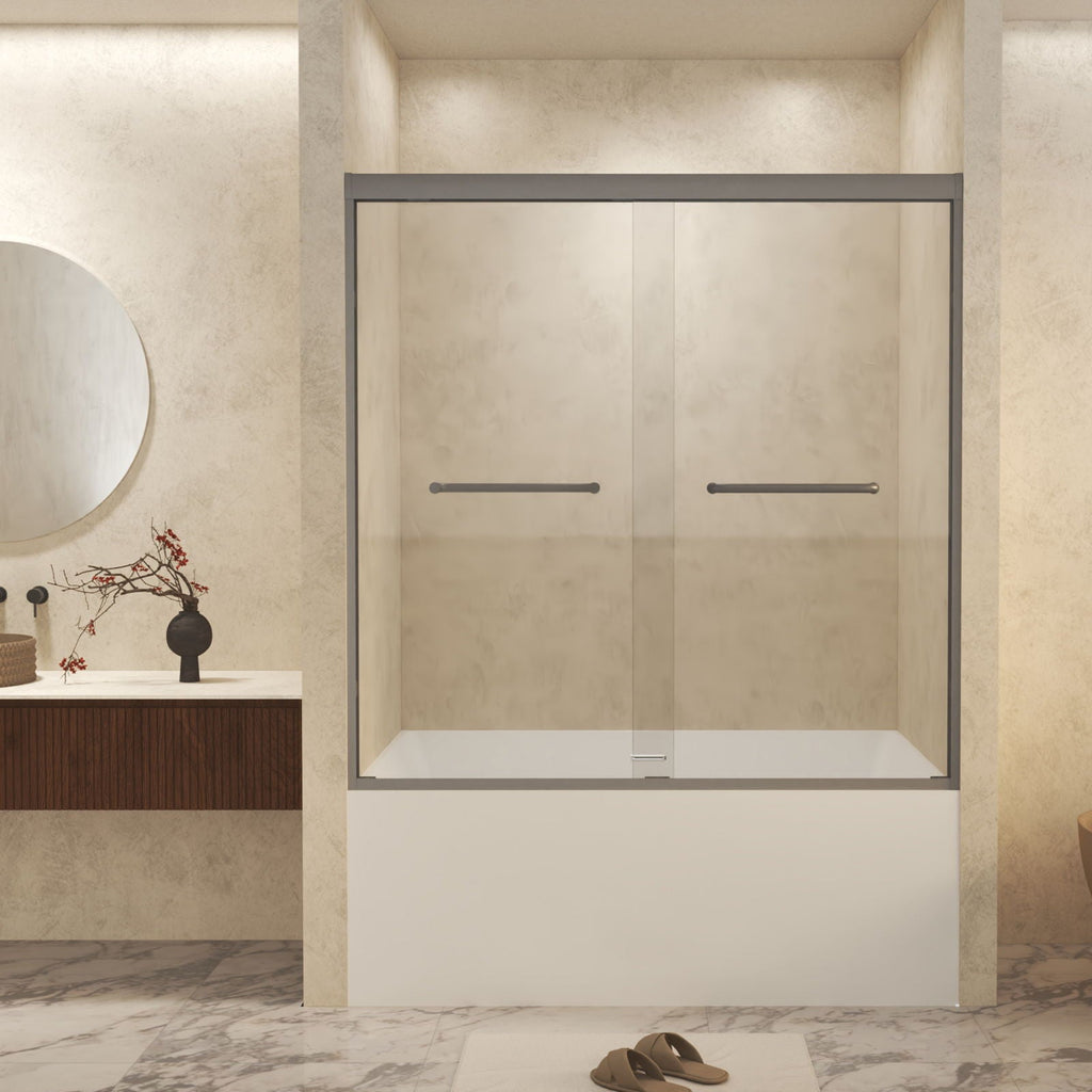 Double Sliding Shower Door with Explosion Proof Film - Black, Gray, or Dark Gray