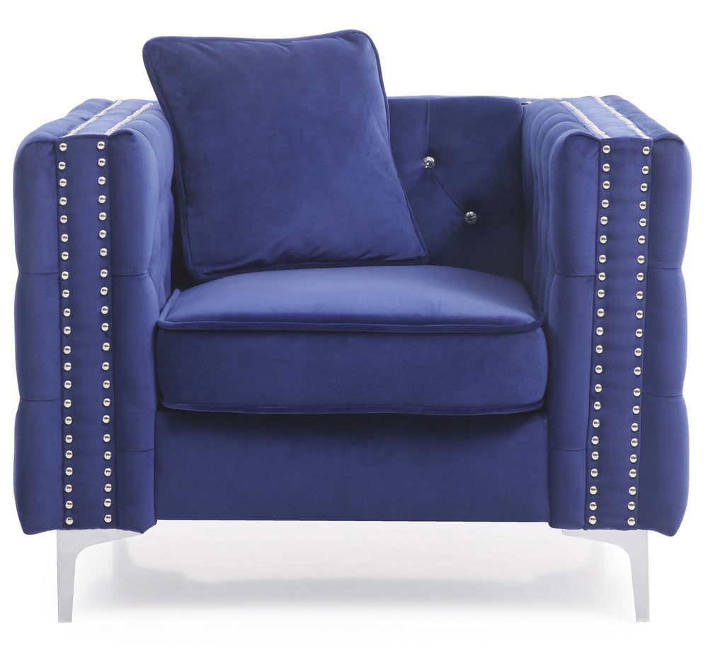 Tufted Design Arm Chair with Faux Diamond Buttons - Black or Blue