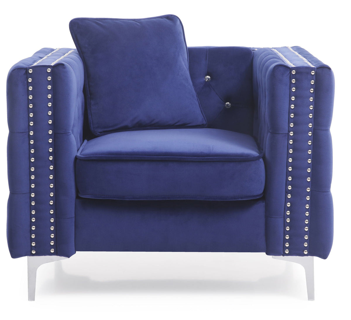 Tufted Design Arm Chair with Faux Diamond Buttons - Black or Blue