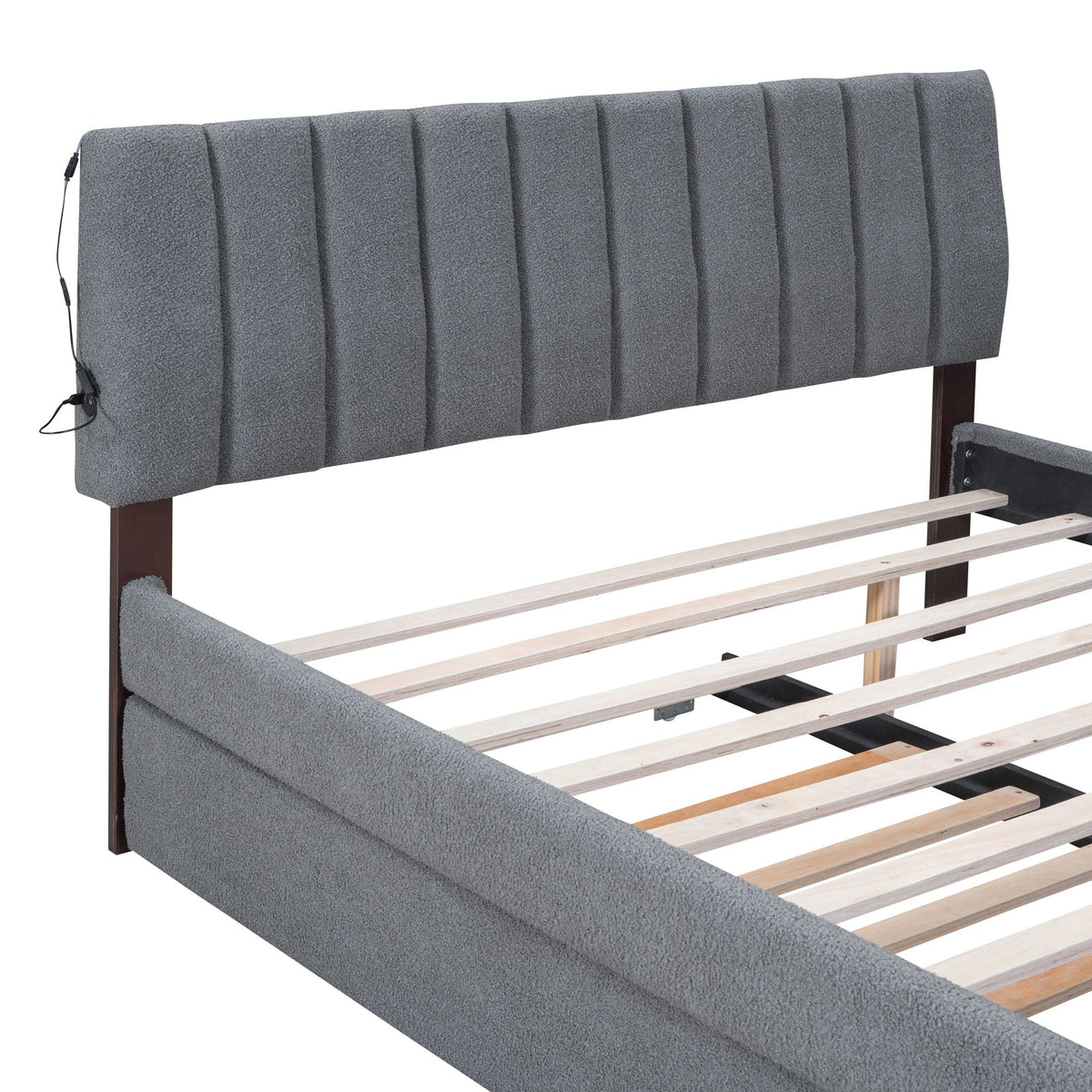 Upholstered Platform Bed With Trundle and LED Lights - Full or Queen