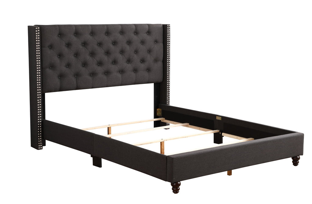 Nailhead Upholstered Bed with Deep Tufting - Dark Gray or Black