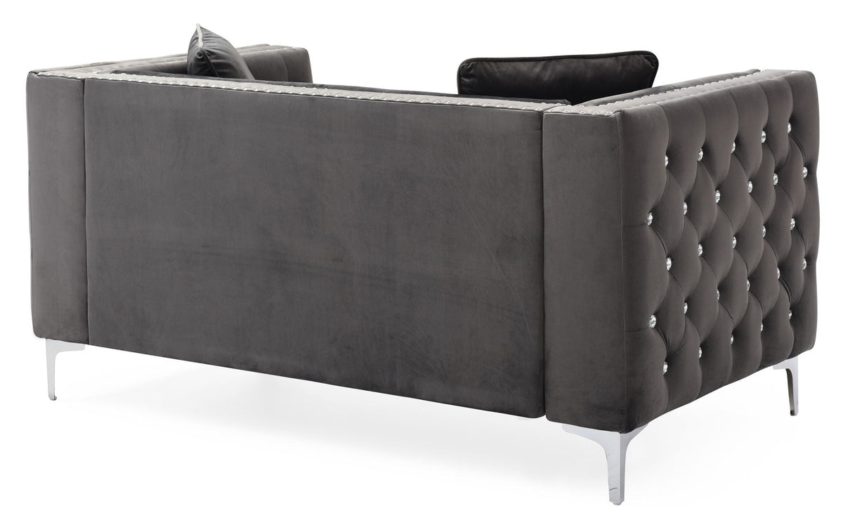 Elegant Track Arm Loveseat with Tufted Micro Suede - Multiple Colors