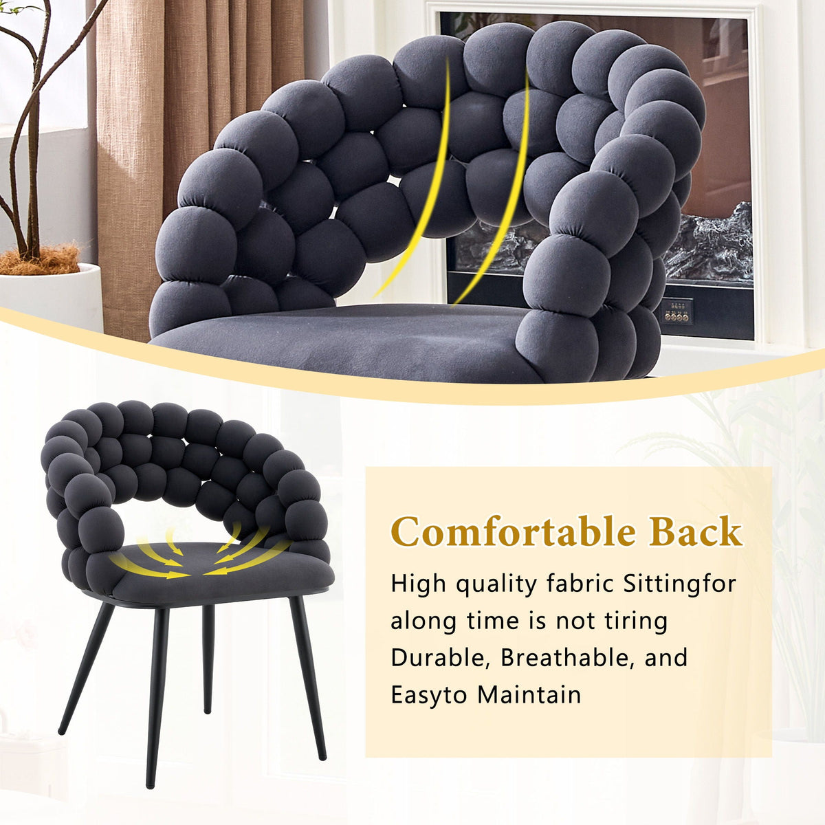 Ball Chain Bubble Dining Chair Set with Sculptural Backrest - Dark Gray, Beige, Orange