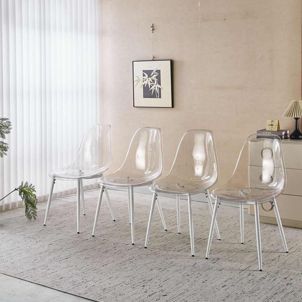 Transparent Dining Chair Set with Contemporary Shell - Matte White