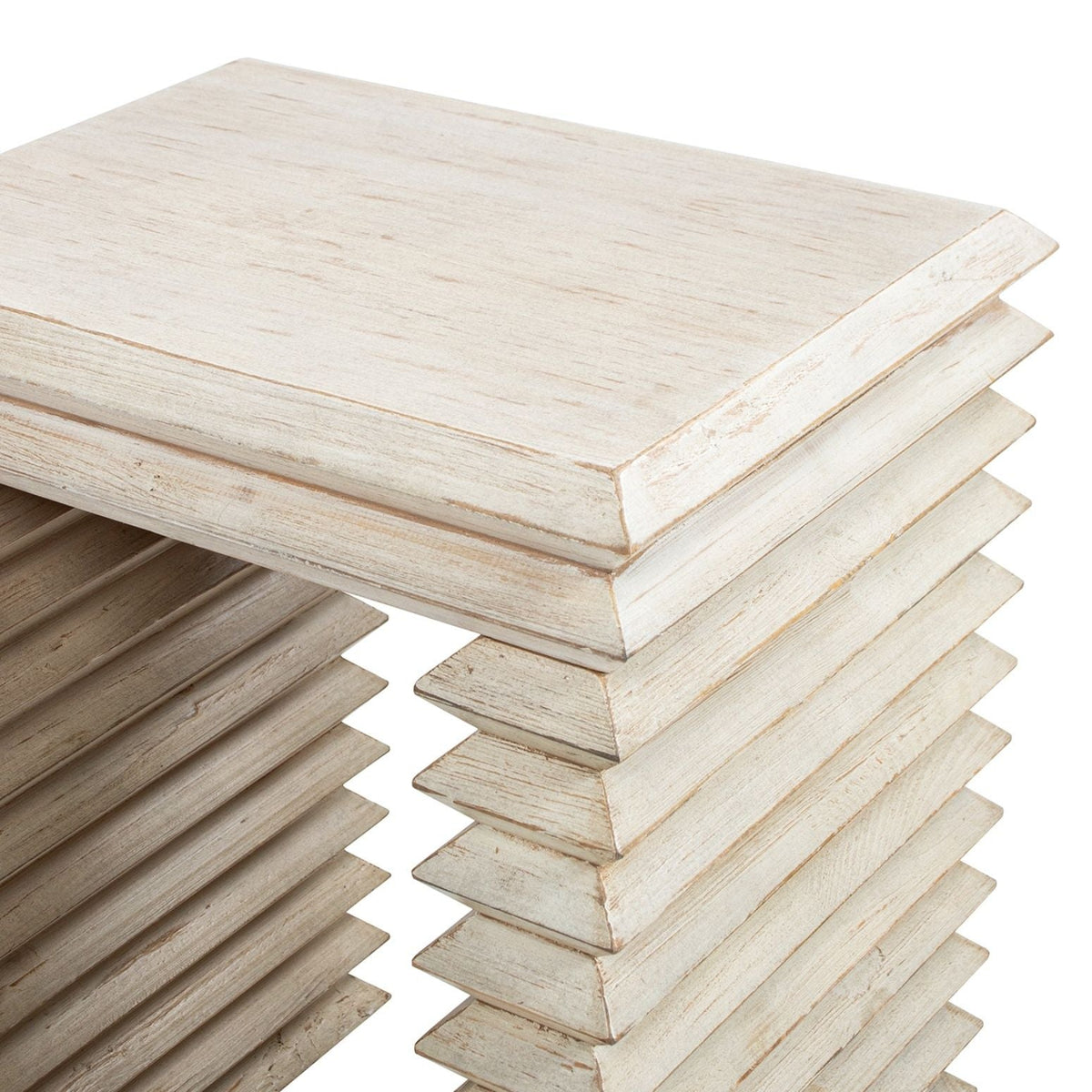 Geometric Waterfall Console Table with Solid Wood Construction - White or Light Brown
