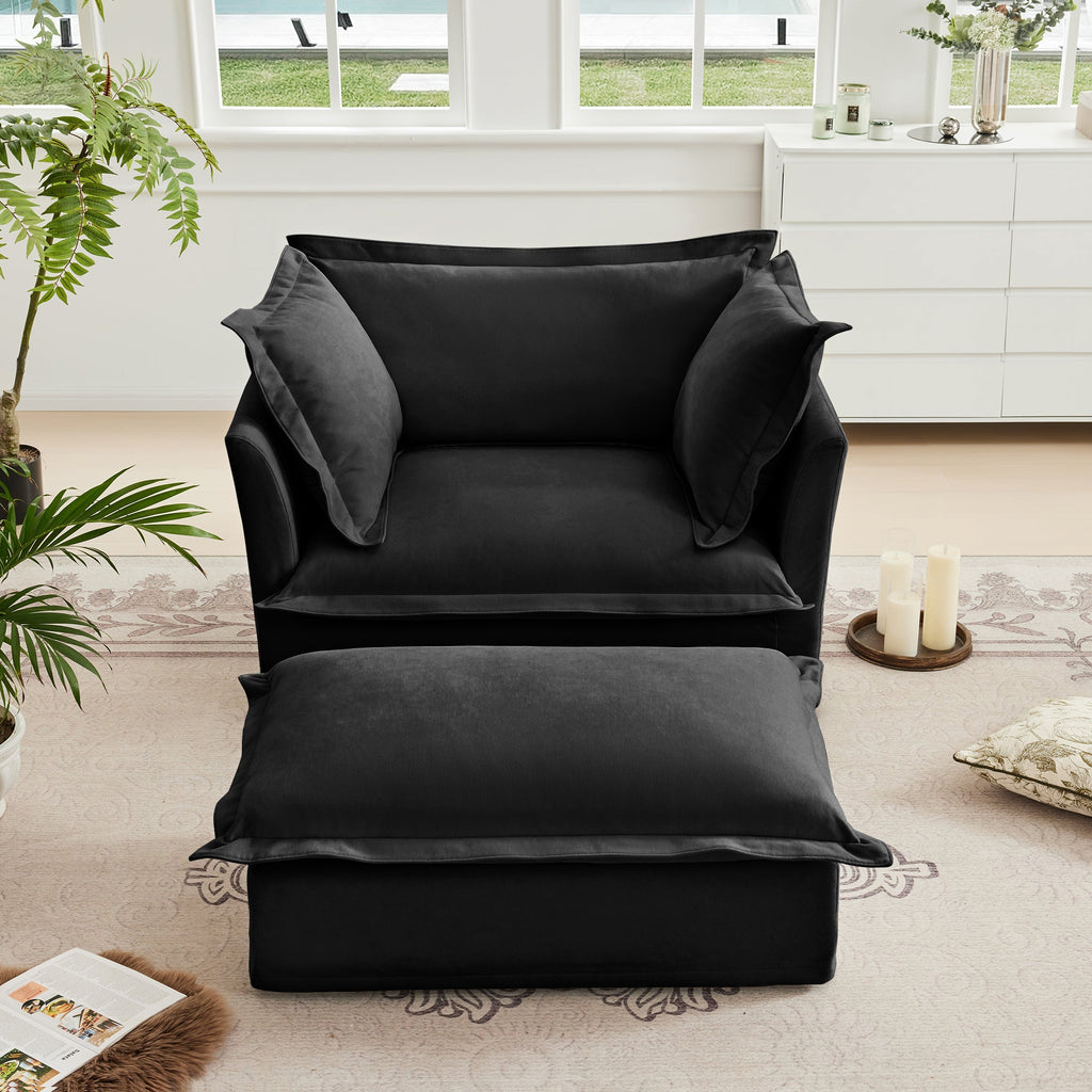 Upholstered Slipcovered Armchair with Ottoman