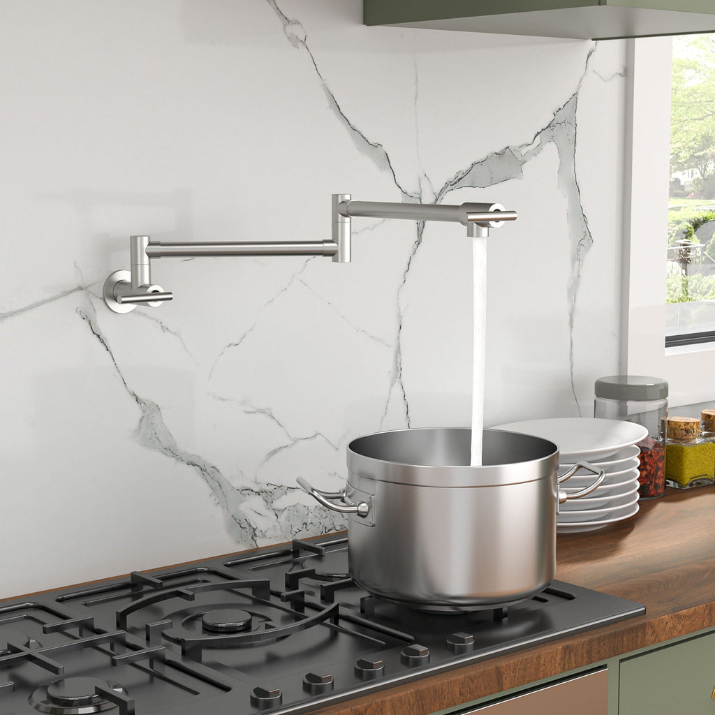 Wall Mount Pot Filler Faucet with Dual Handles - Brushed Nickel