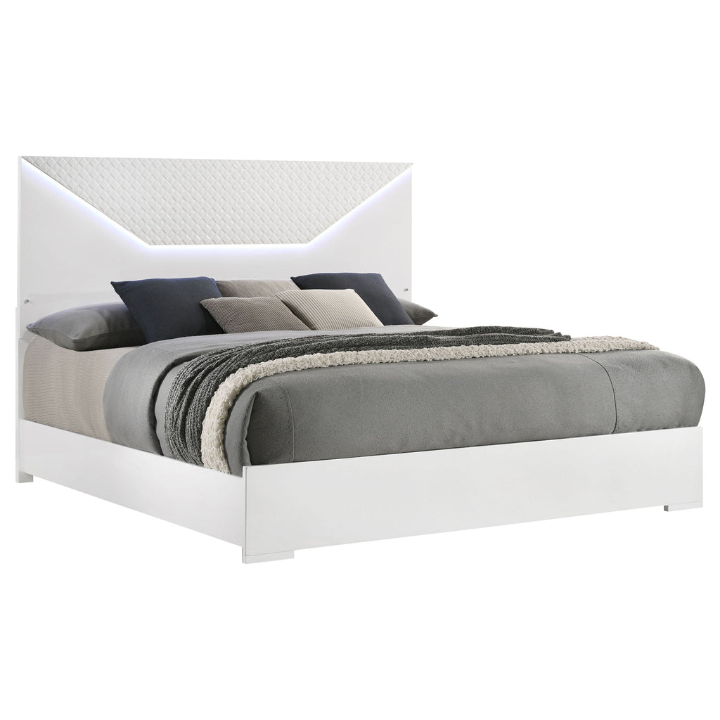 Pierce Panel Bed with LED Headboard - High Gloss Finish - White or Dark Gray