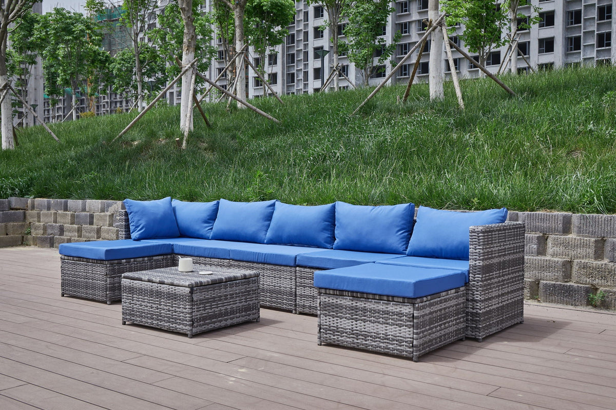 Dark Gray Patio Sofa With Cushions and Table - All-Weather Wicker