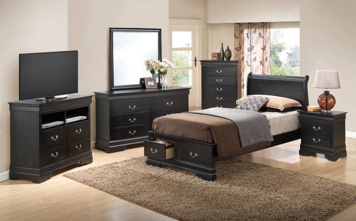 Upholstered Panel Sleigh Storage Bed with Dove Tail Drawers - Multiple Colors