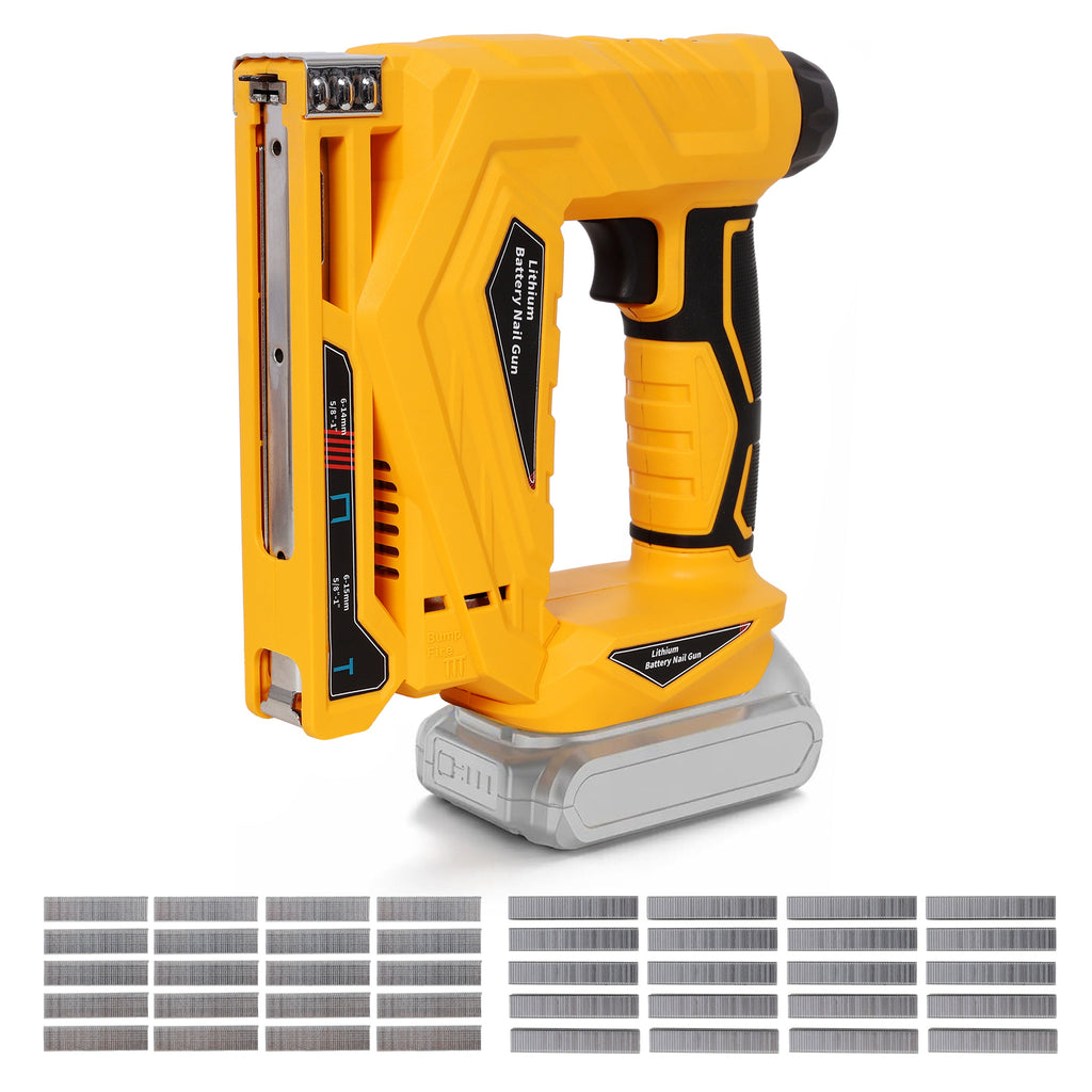 2-in-1 Cordless Brad Nailer & Narrow Crown Stapler with Adjustable Depth - Yellow