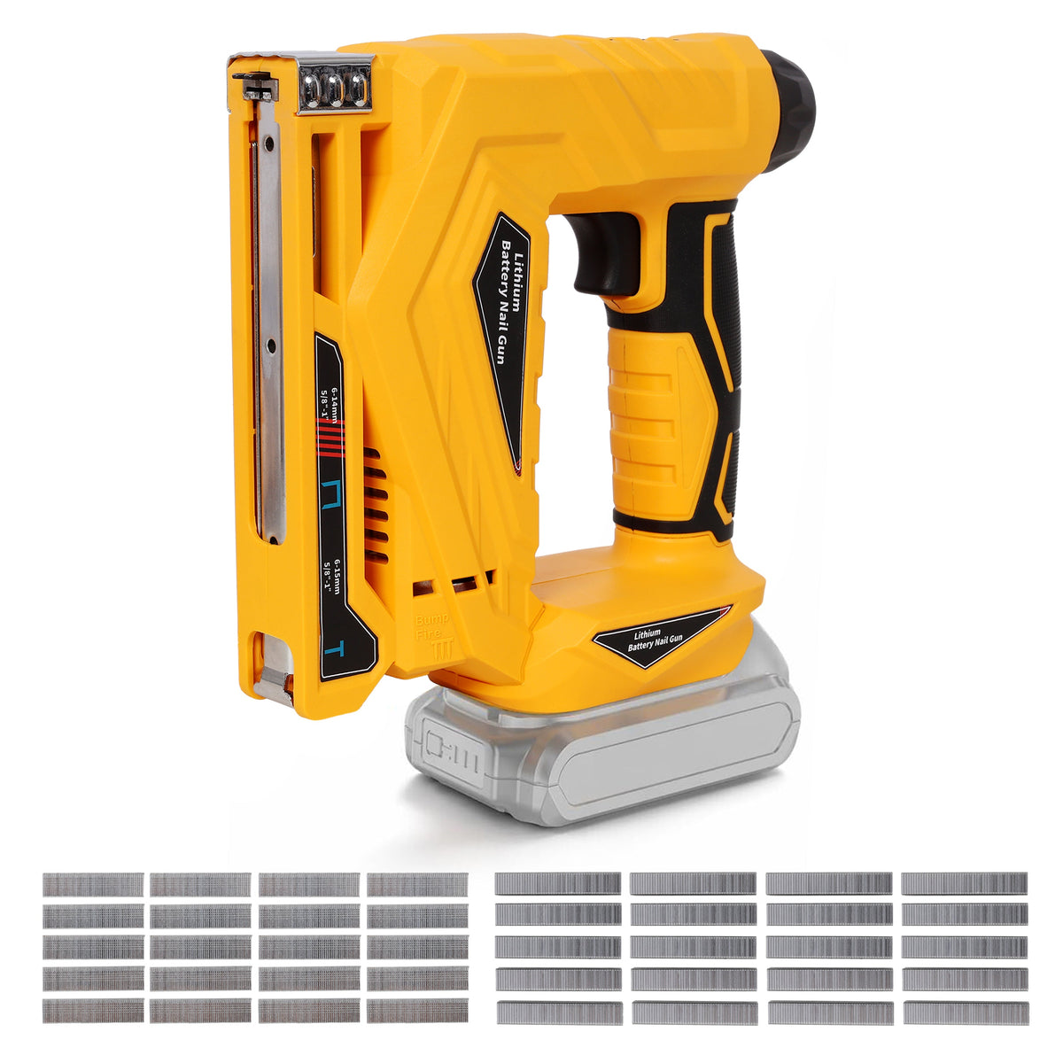 2-in-1 Cordless Brad Nailer & Narrow Crown Stapler with Adjustable Depth - Yellow