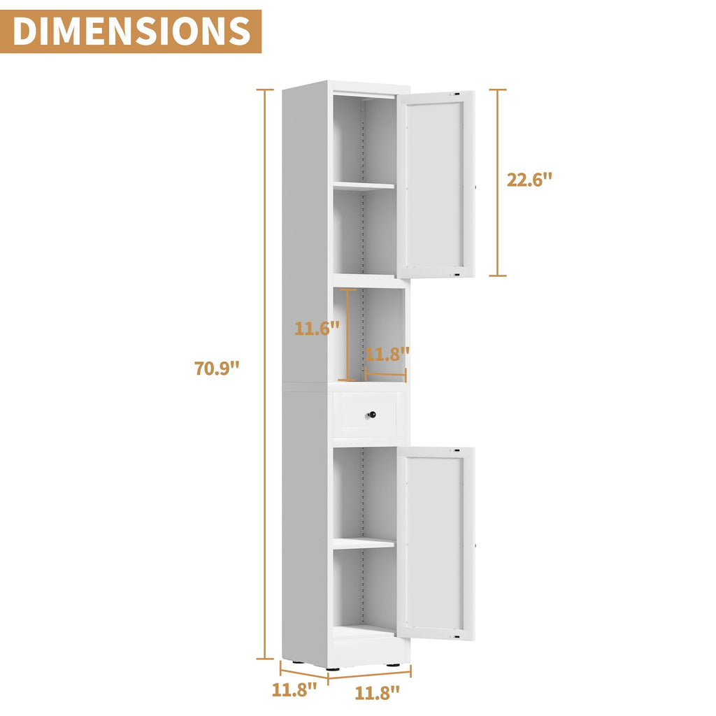 Tall Bathroom Storage Cabinet with Adjustable Shelves - White Steel