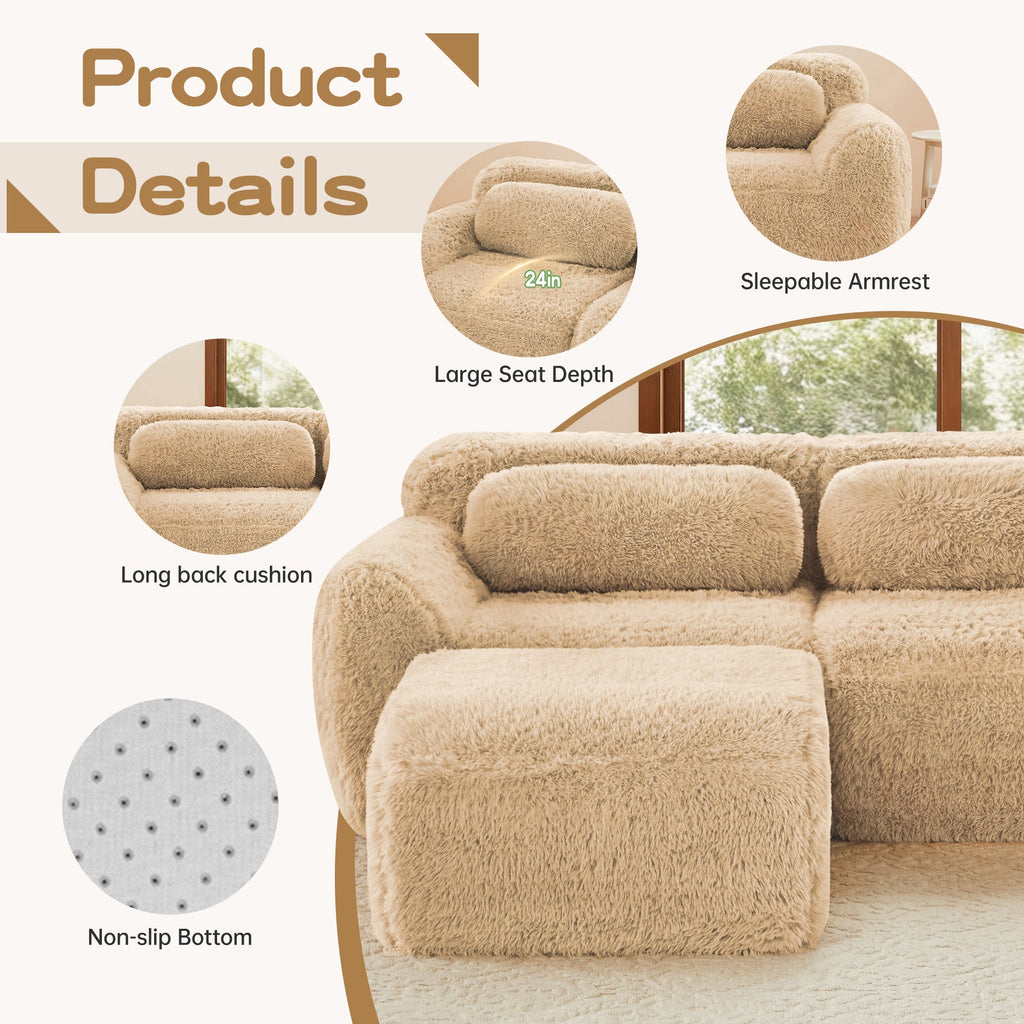 114'' Soft And Fluffy Modular Sectional Sofa with Plush Fabric - Neutral