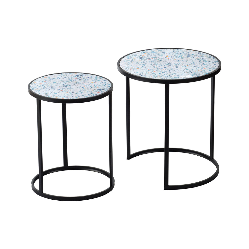Round End Table Set of 2 with Sturdy Metal Frame - Black