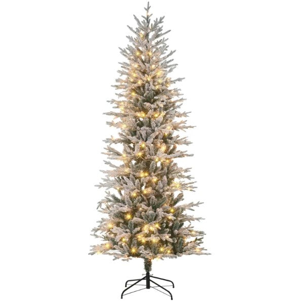 Pre Lit Artificial Flocked Christmas Tree with Snow Branches - 7.5ft