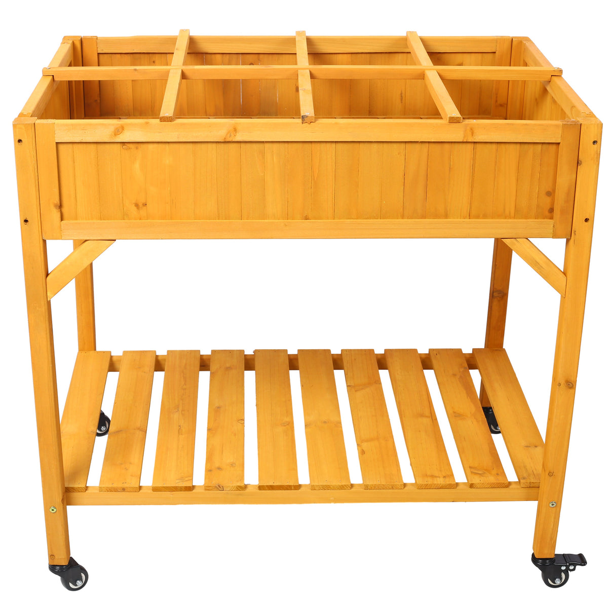 Elevated 8 Pocket Herb Garden Bed with Lockable Wheels - Fir Wood