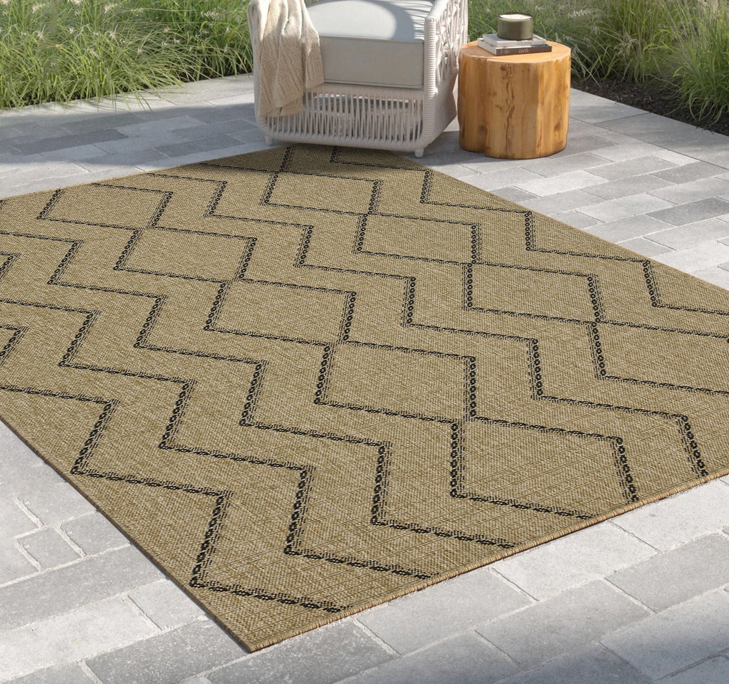 Polypropylene Indoor Outdoor Area Rug with Flatweave - Light Brown
